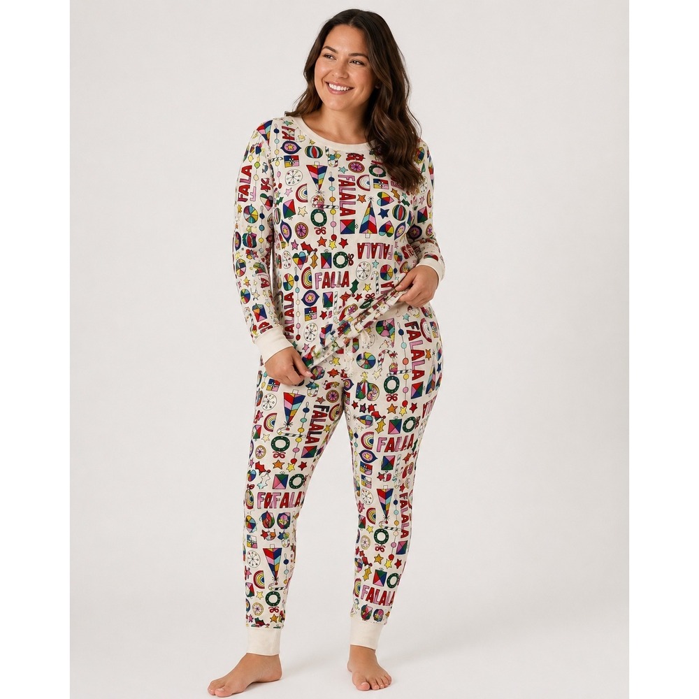 Hanna Andersson Pajama Set 100% Organic Cotton Sleepwear Ivory Falala Womens Med